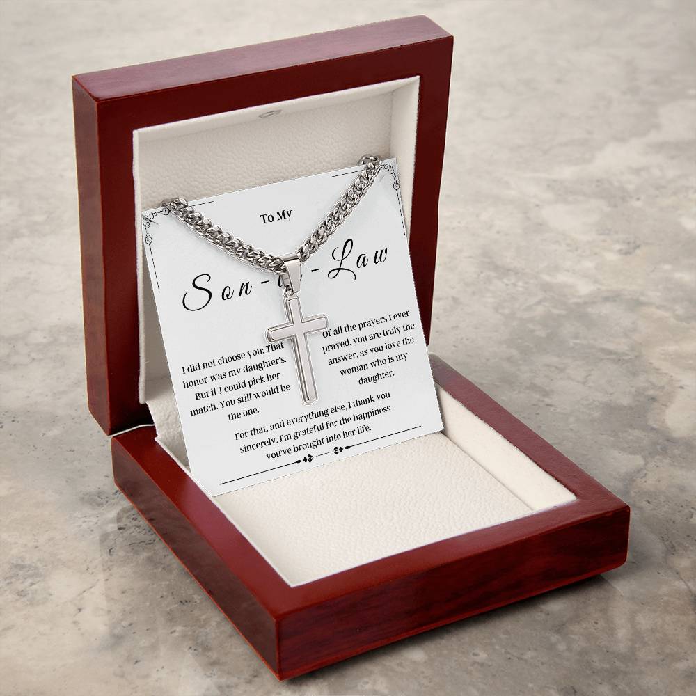To my Son-in-Law Artisan Cross Necklace on Cuban Chain - 02