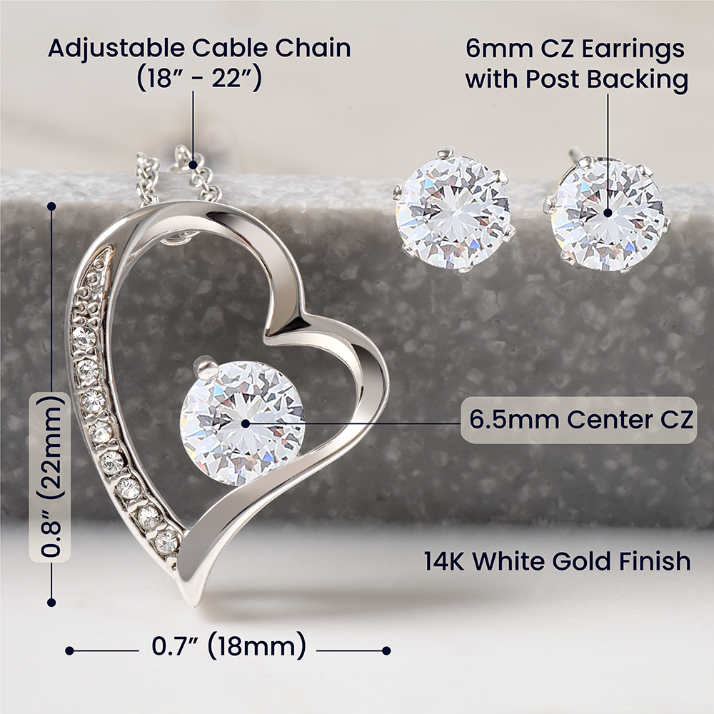 Forever love necklace with Free zirconia earring, gift box, and velvet pouch