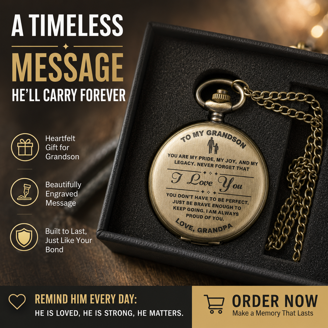 To Grandson / From Grandpa - Luxury Vintage Pocket Watch Gift SS#2604