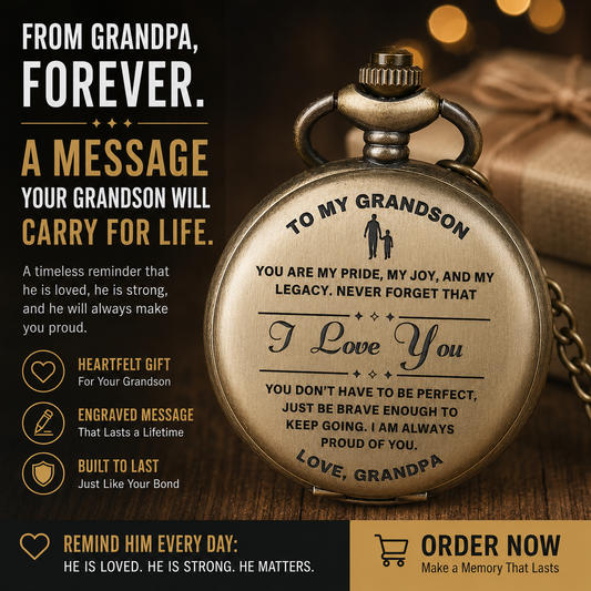 To Grandson / From Grandpa - Luxury Vintage Pocket Watch Gift SS#2604