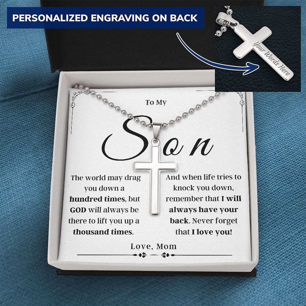 To My Son - From Mom - Cross Necklace with  Engraving