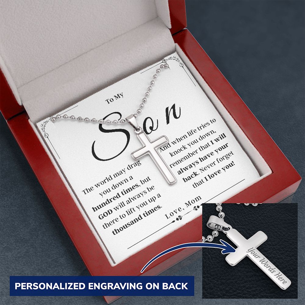 To My Son - From Mom - Cross Necklace with  Engraving