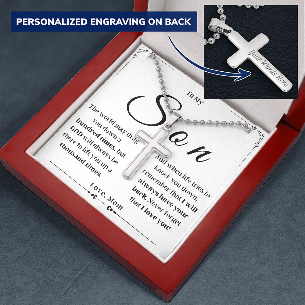 To My Son - From Mom - Cross Necklace with  Engraving