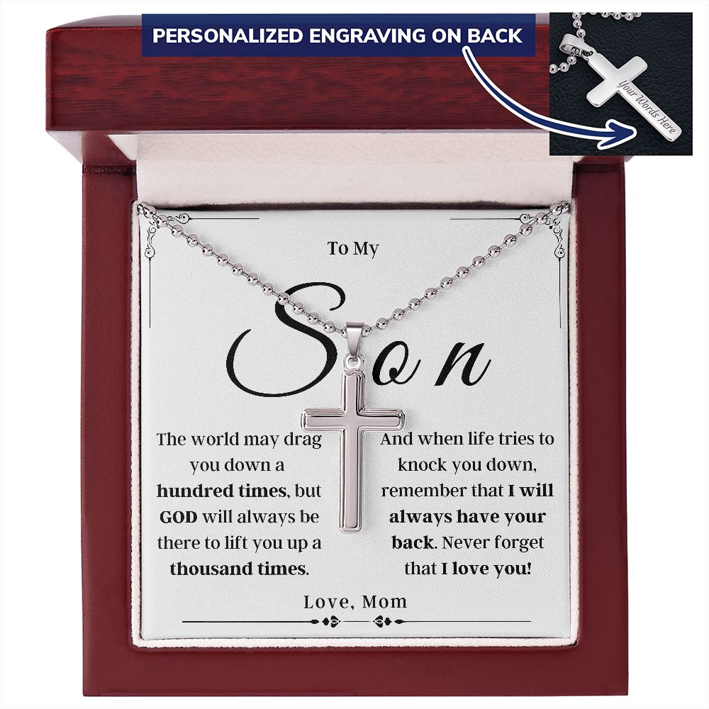 To My Son - From Mom - Cross Necklace with  Engraving