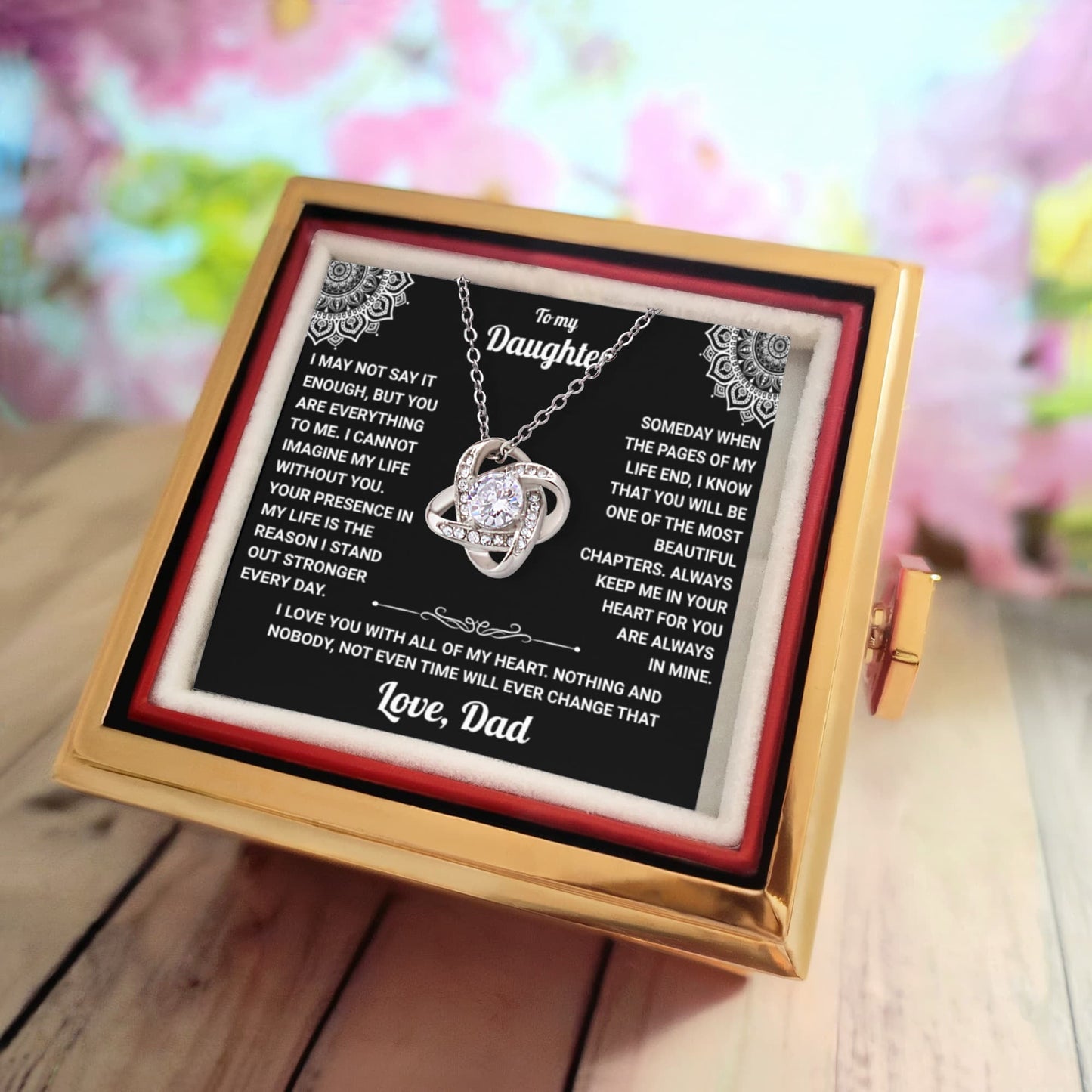 To My Daughter - From Dad - Rotating Rose Box Necklace Gift Set SS#28